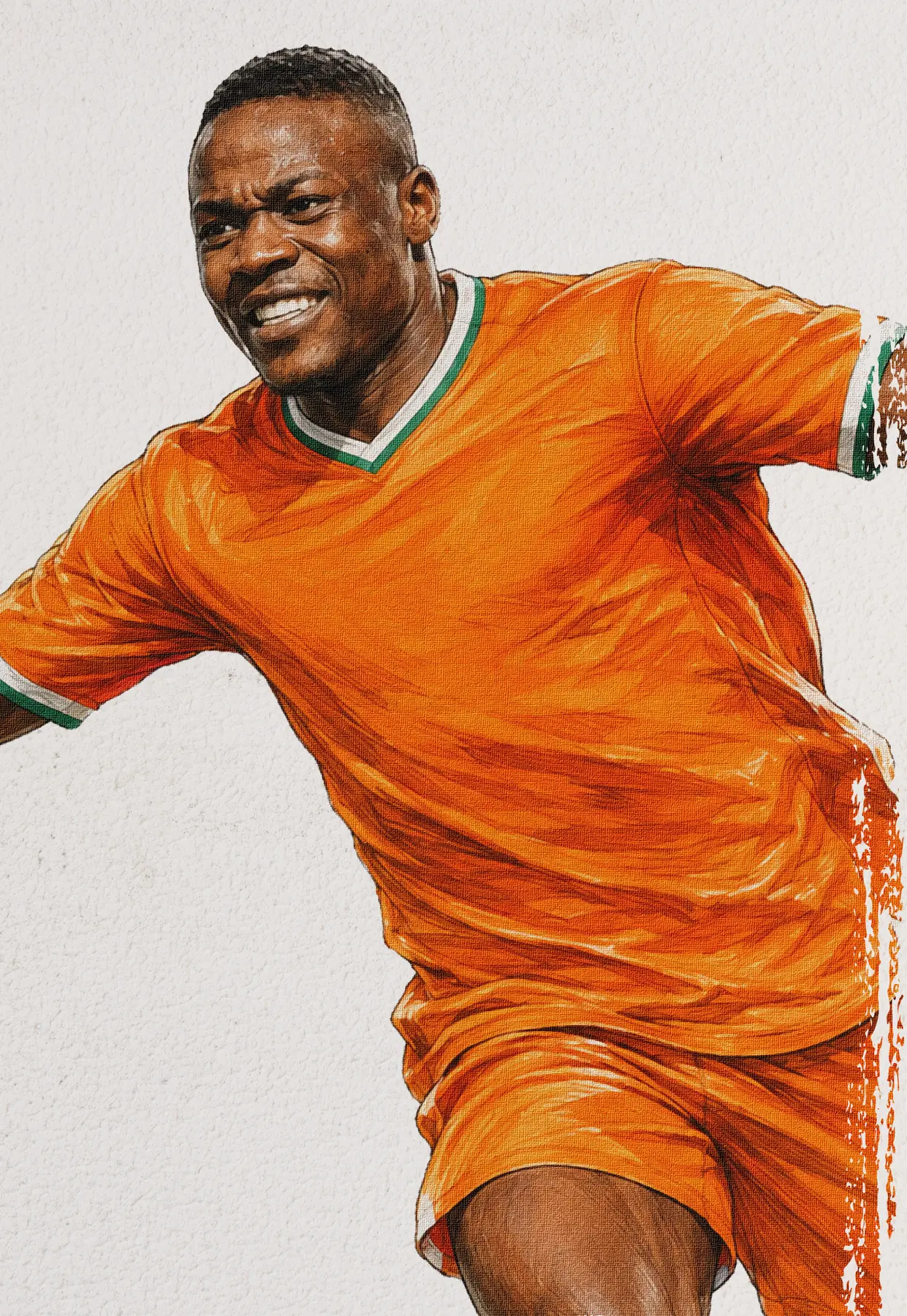 Portrait illustré du footballeur Arouna Dindané portant un maillot orange