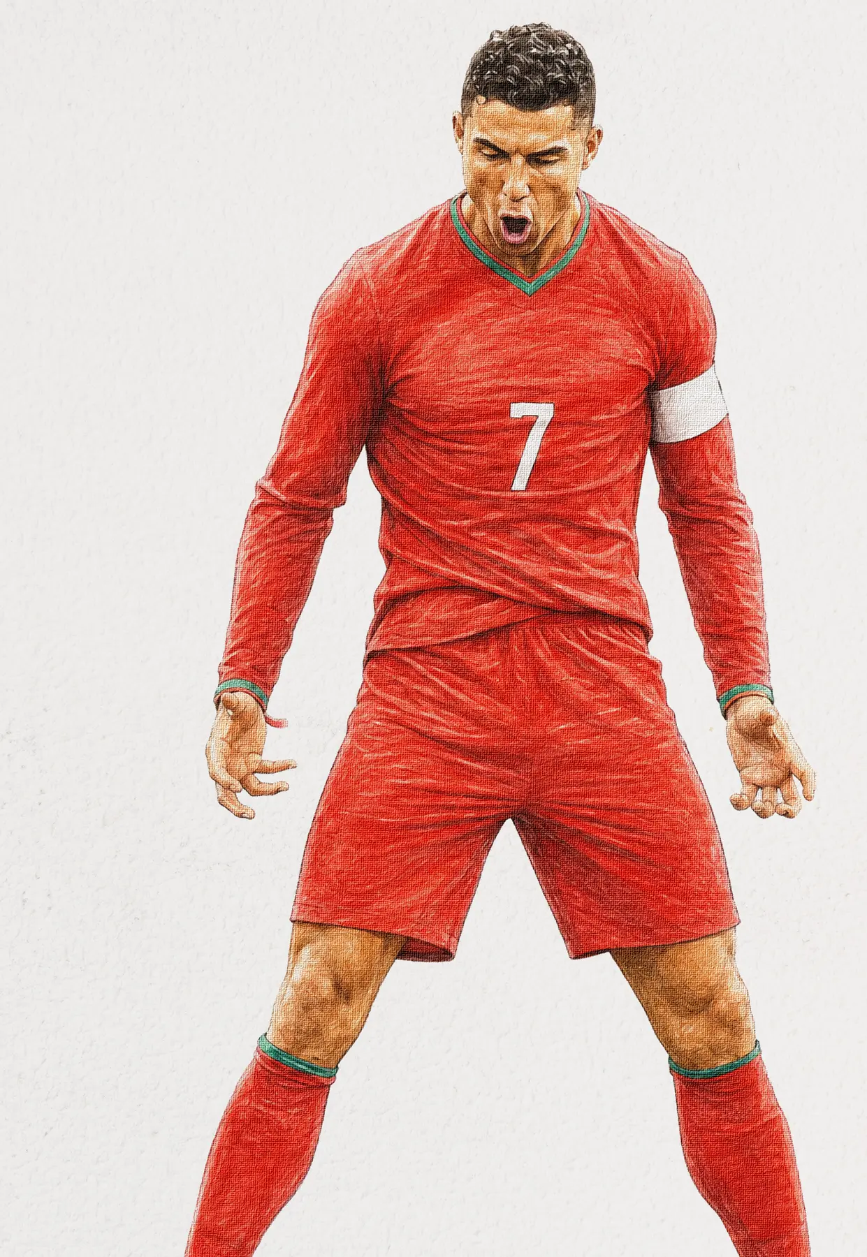 Portrait illustré du footballeur Cristiano Ronaldo portant le maillot rouge du Portugal